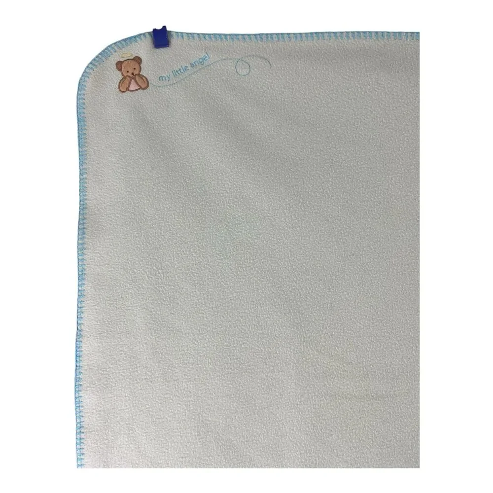 “My Little Angel” Bear Halo Green Blue Baby Blanket